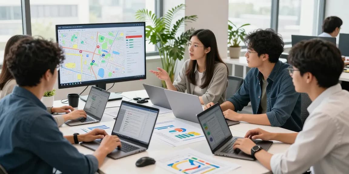Collaboration on Google Maps SEO services in a modern office setting.