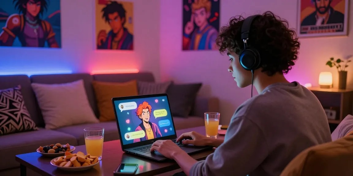 User engaging in lively ai chat nsfw interactions with dynamic character AI in a cozy digital environment.