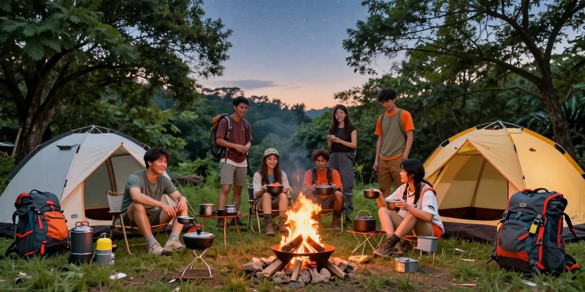 Camping essentials from https://www.anniescollections.com showcased during a group adventure in nature.