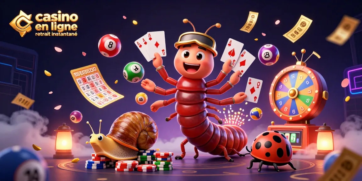 Casino en ligne retrait instantané : illustrez le jeu avec excitement dans un univers animée.