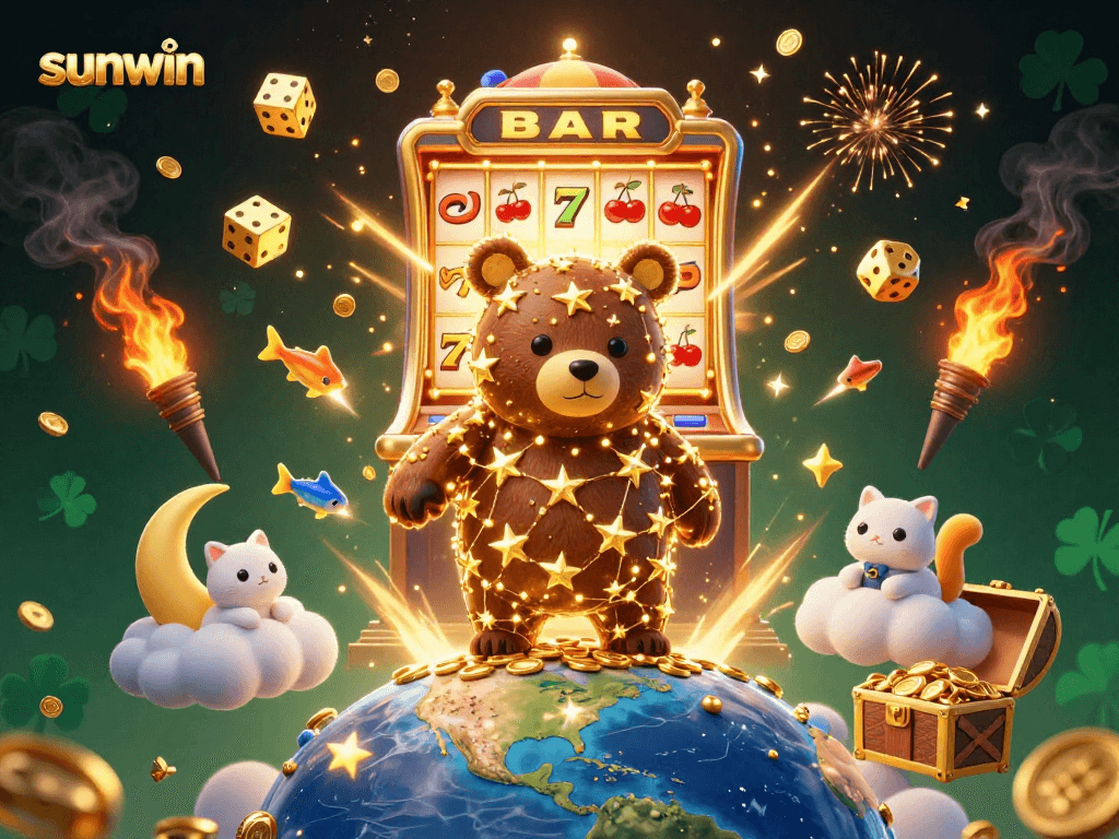 Experience sunwin's captivating casino world with a jackpot, constellation bear, and vibrant game symbols.