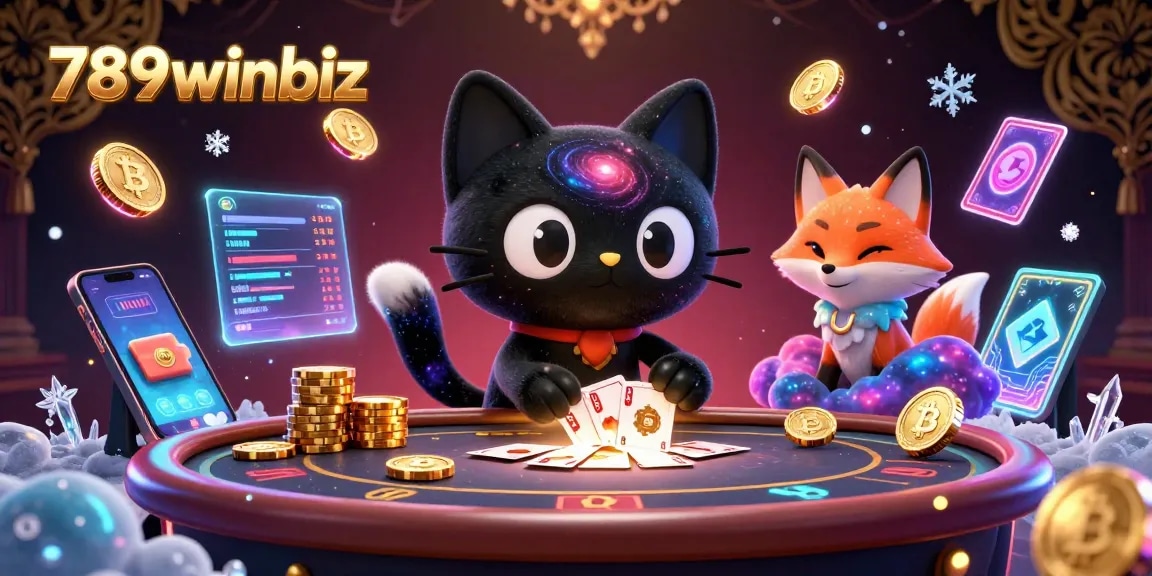 Engage with the exciting world of 789winbiz, where a cosmic cat pulls in chips at a vibrant casino table.
