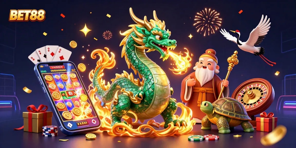 Experience immersive gaming with BET88's vibrant 3D casino scene featuring captivating characters.