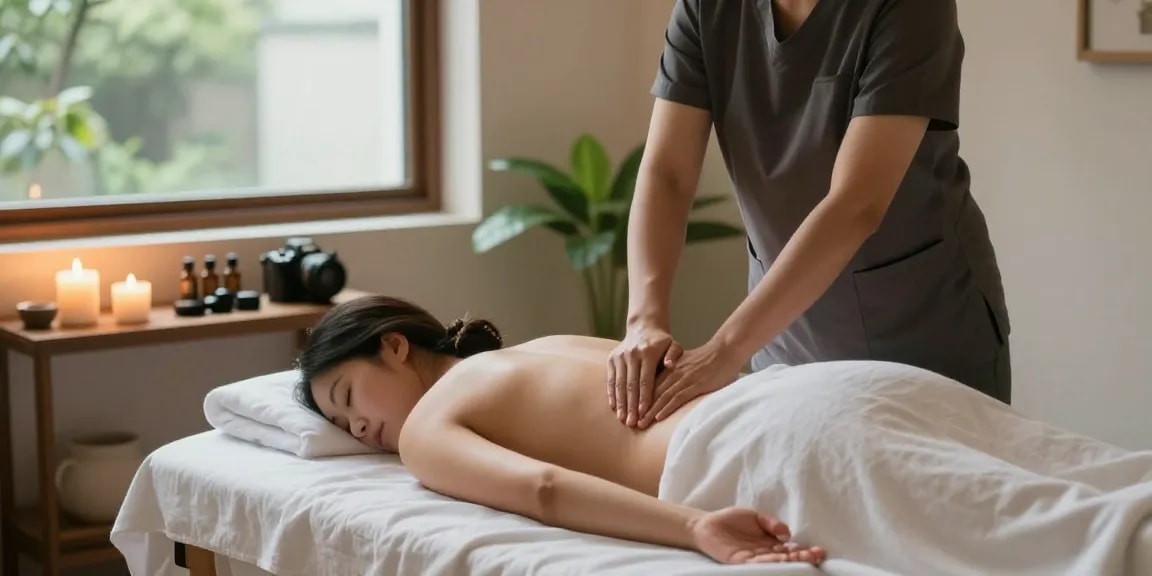 Relaxing massage therapy session with professional hands nurturing the client, focusing on 오산출장안마 for a rejuvenating experience