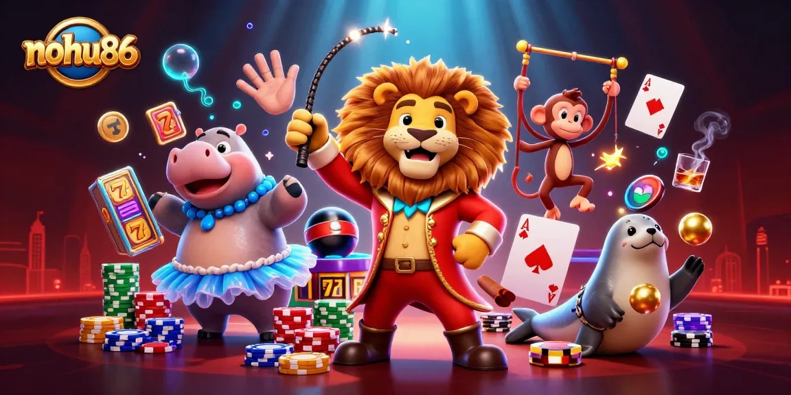 Nohu86 showcases a vibrant jackpot scene with lively characters and slot elements for thrilling gameplay.