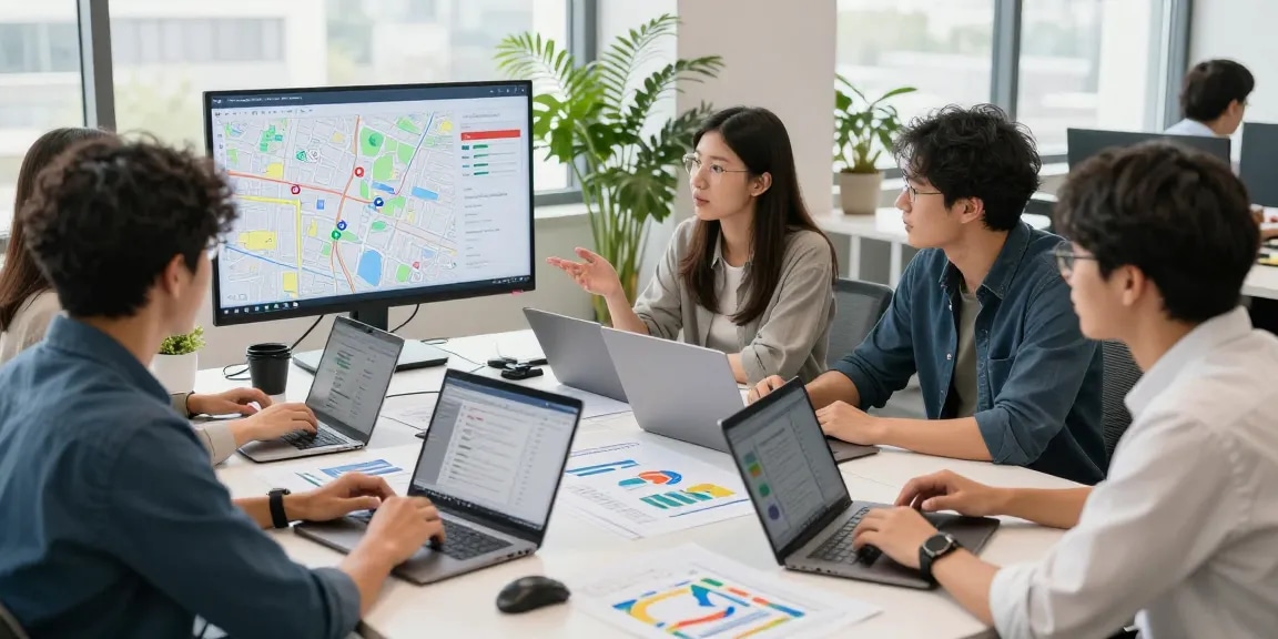 Collaboration on Google Maps SEO services in a modern office setting.