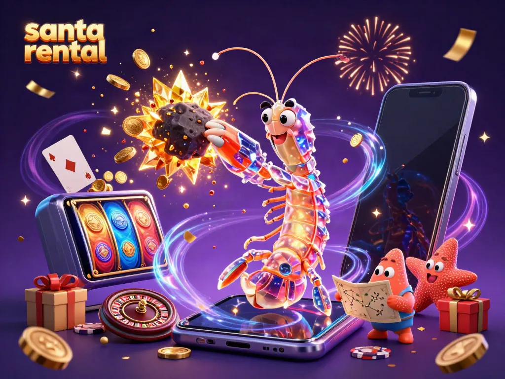 Engage in the excitement of santa rental with vibrant 3D figures and casino games.