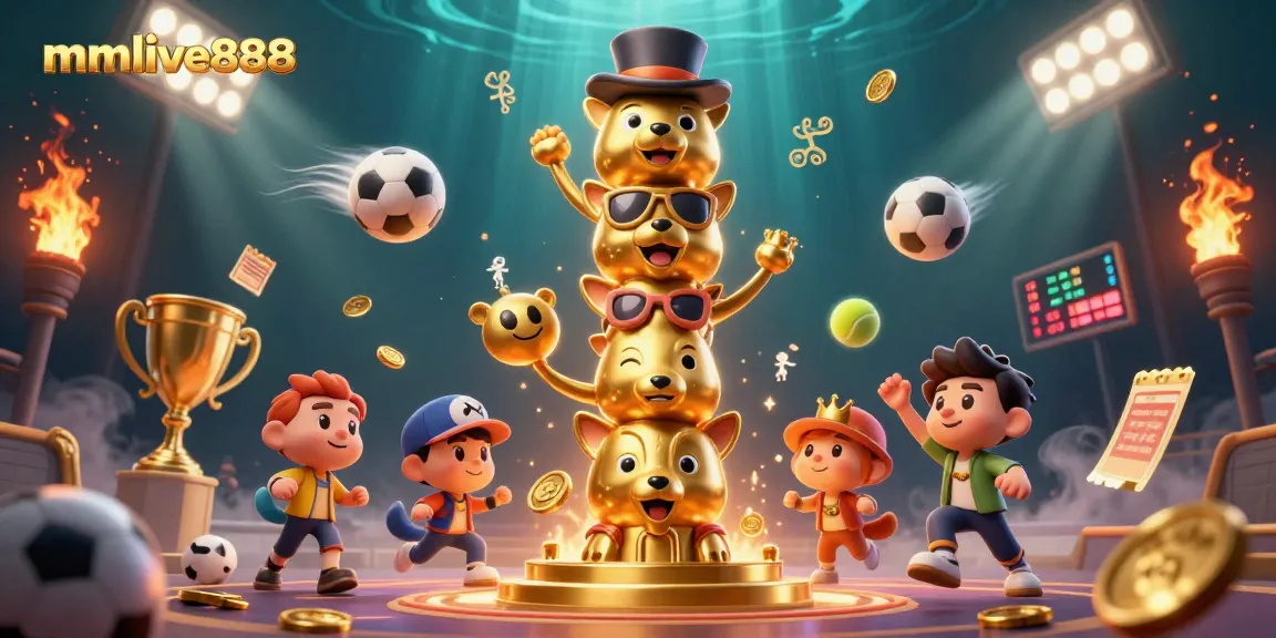 Experience thrilling gaming action with mmlive888, featuring golden totem poles and lively sports elements.