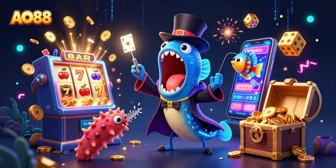 Experience the magic of AO88 with a stunning 3D casino scene featuring vibrant characters and dynamic gaming elements.