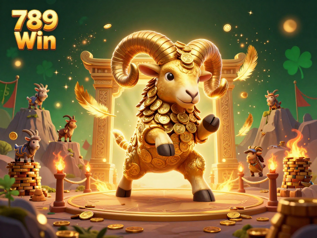Engage in the thrilling action of 789 Win's gaming arena, showcasing epic gameplay with golden ram and casino elements.