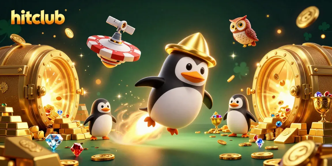 Experience the thrill of hitclub as the golden penguin races to a cosmic casino adventure!