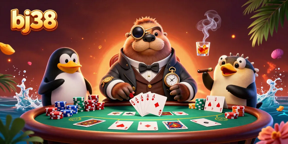 Play poker with the whimsical walrus and his friends in this vibrant bj38 casino scene.