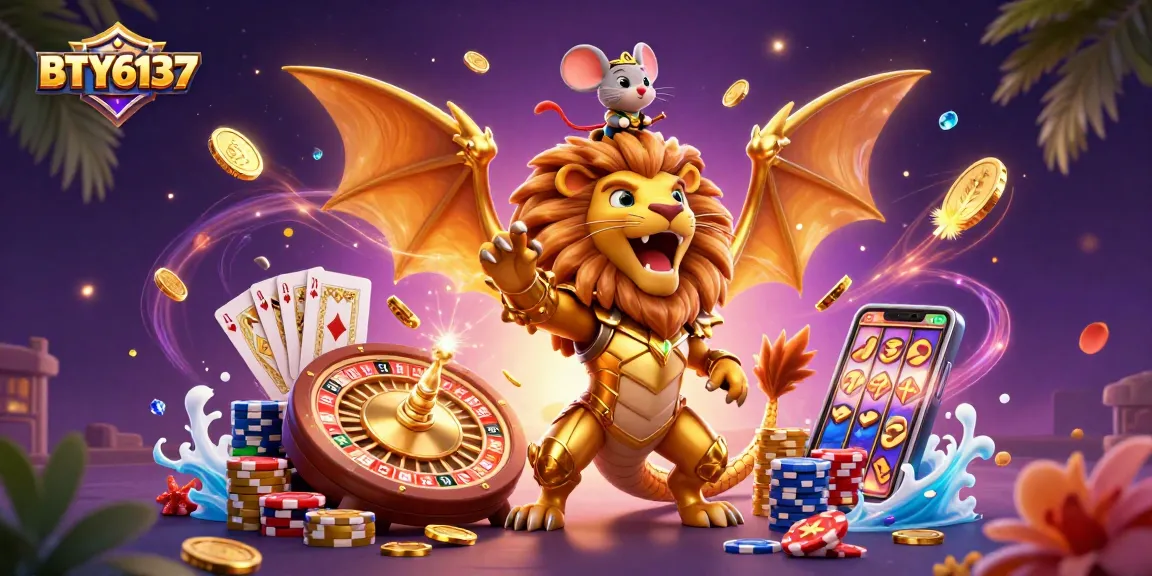 Experience BTY6137 with a vibrant scene featuring a chimera, golden coins, and a spinning roulette wheel.
