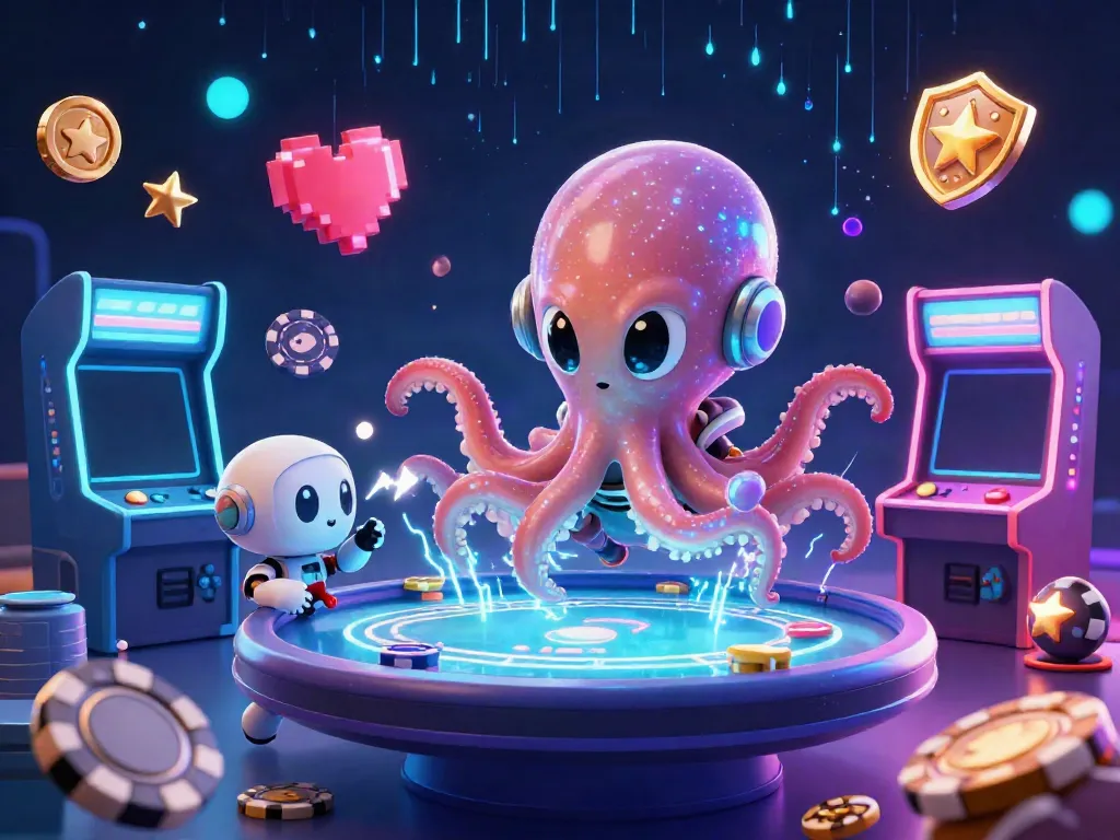 Engage with the thrilling link slot world as a cartoon alien octopus plays poker amidst vibrant cosmic elements.