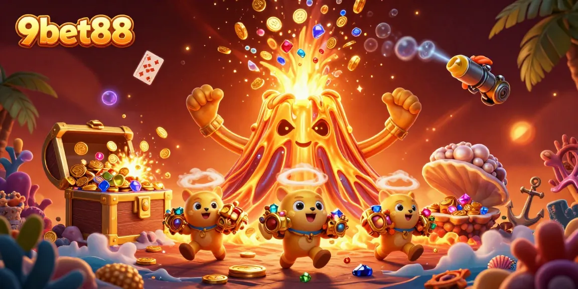 Experience vibrant gaming action at 9bet88 with detailed cartoon characters in a dynamic casino scene.