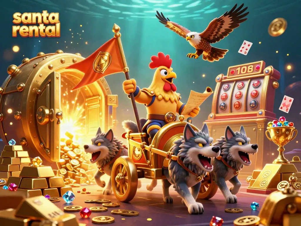 Book your perfect Santa rental for any festive occasion in an engaging casino atmosphere, showcasing dynamic elements.