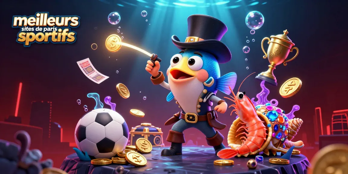 Visualiser les meilleurs sites de paris sportifs avec un poisson-lanterne et des éléments de jeu dynamiques.