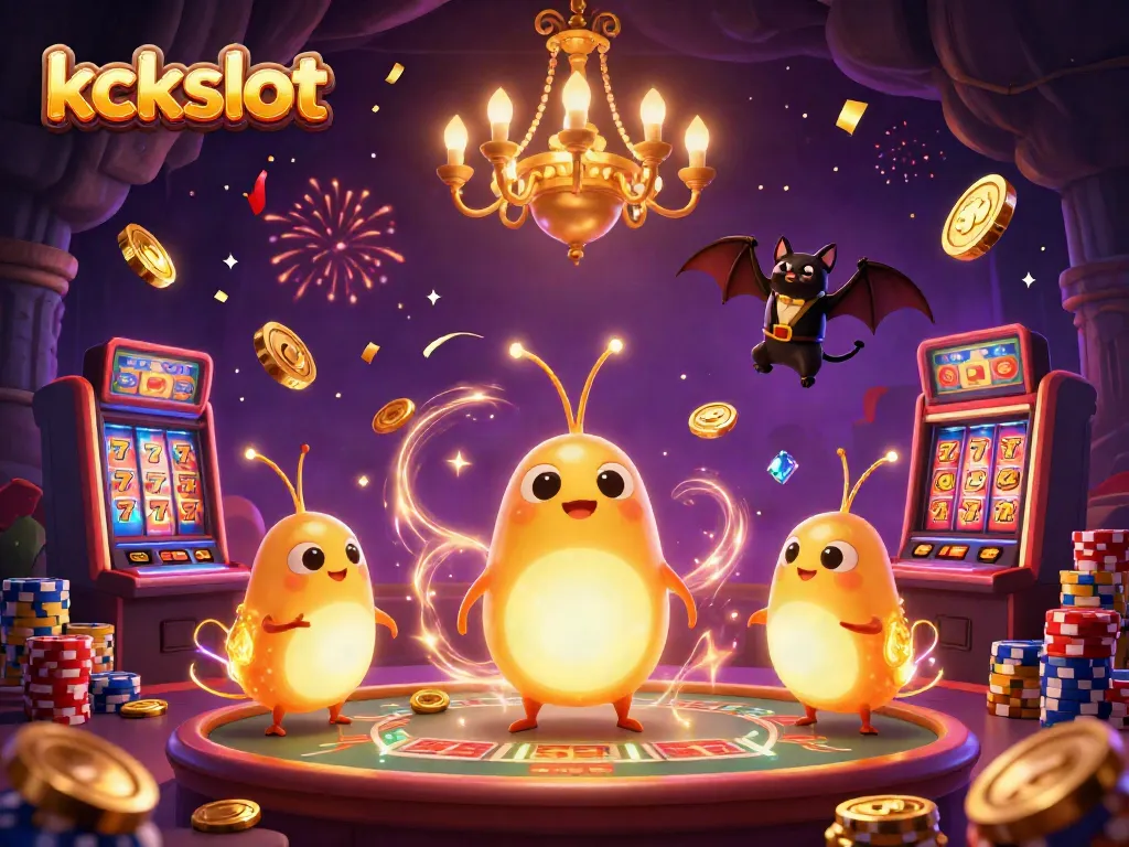 Permainan slot kckslot dengan lampu glamour dari kunang-kunang dan dealer kelelawar yang menggantung terbalik.
