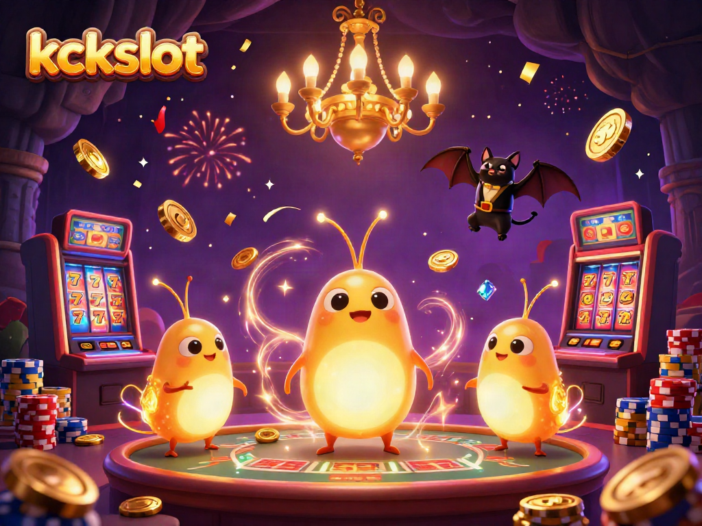 Permainan slot kckslot dengan lampu glamour dari kunang-kunang dan dealer kelelawar yang menggantung terbalik.