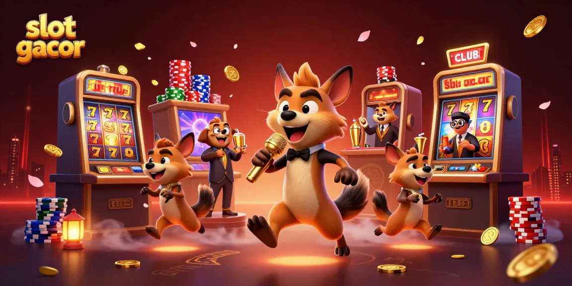 Hyenas entertaining in a slots casino club with slot gacor elements during a dynamic scene.