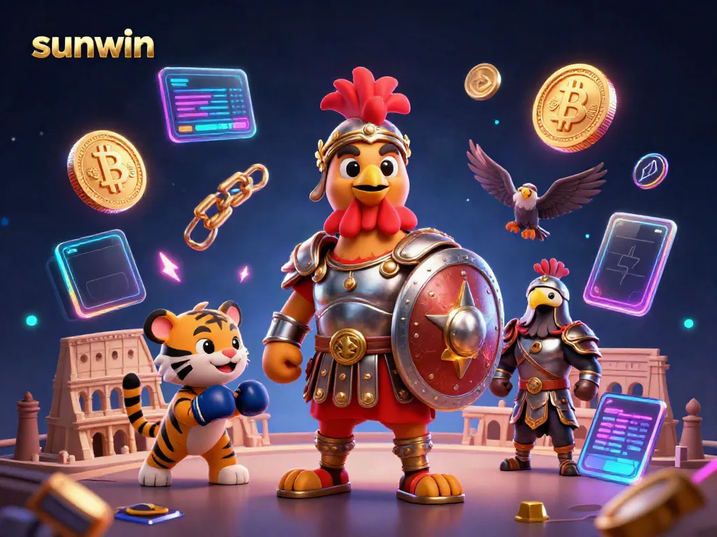 Bet on thrilling adventures with sunwin in a dynamic 3D gladiator-themed gambling illustration.