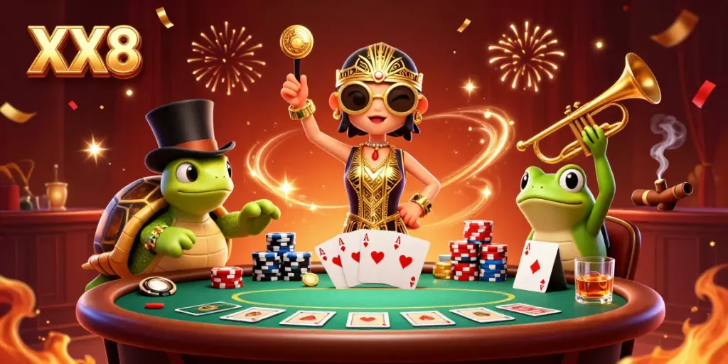 Experience the excitement of the XX8 scene with a lively speakeasy atmosphere filled with animated characters.