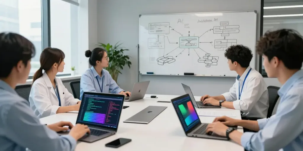 Team collaborating on enterprise AI solutions in a modern office