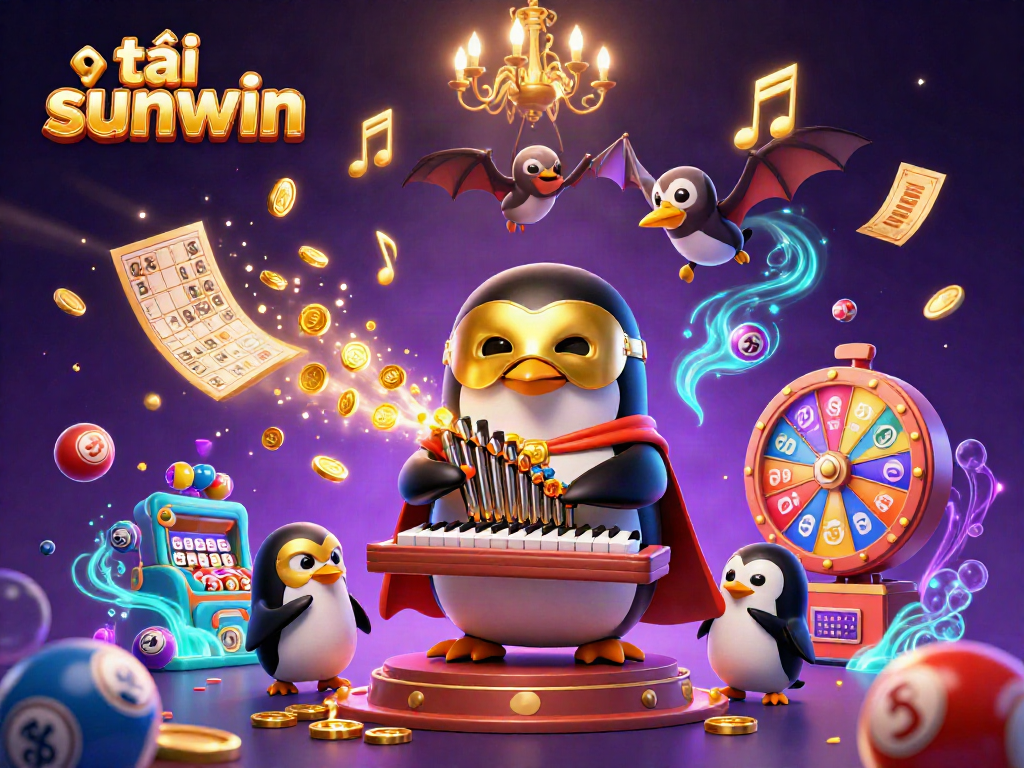 Experience the thrill with tải sunwin as a playful penguin gamely entertains in a vibrant casino scene.