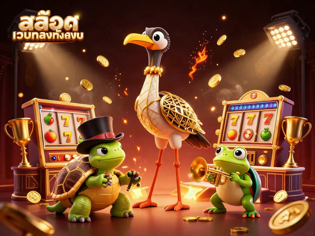 Experience the excitement of สล็อตเว็บตรงทั้งหมด with vibrant casino characters in a dynamic illustration.