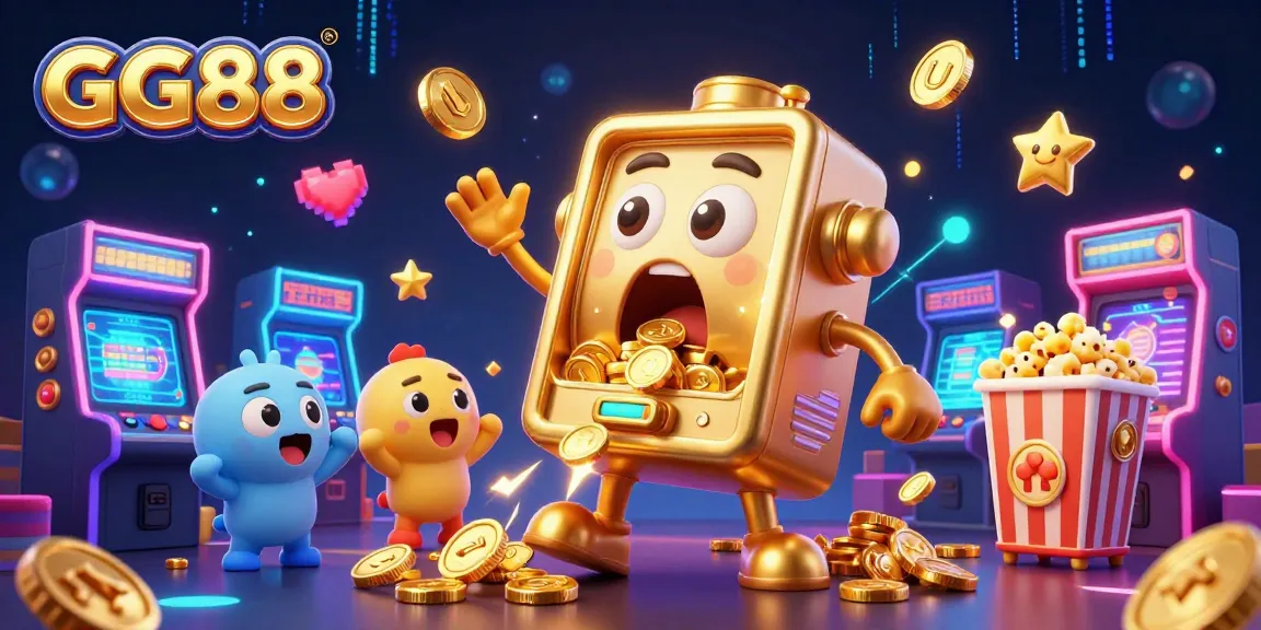 Win big at GG88 with a vibrant 3D illustration of dynamic casino games and cheerful characters.