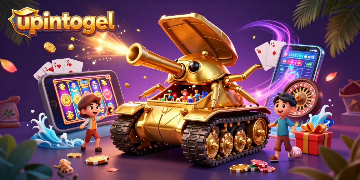 Experience the thrill of upintogel with a vibrant 3D illustration of a golden beetle tank casino.
