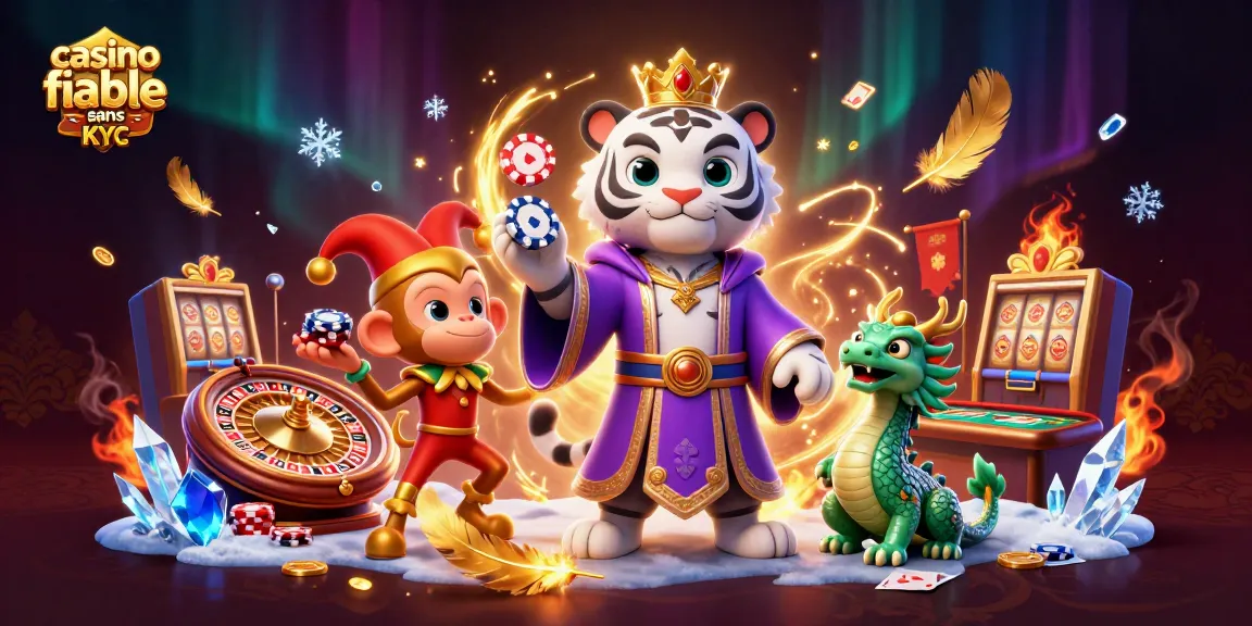 Célébrez le divertissement avec un casino fiable sans KYC, où un tigre élégant et un singe joueur animent la scène.