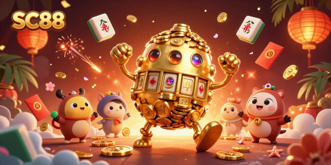 Experience thrilling entertainment at SC88 with a golden golem and festive casino elements.
