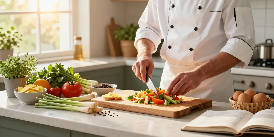 Chef preparing ginger and lemongrass dish in a vibrant kitchen, showcasing fresh ingredients and natural cooking process, capturing culinary joy with สล็อต elements.