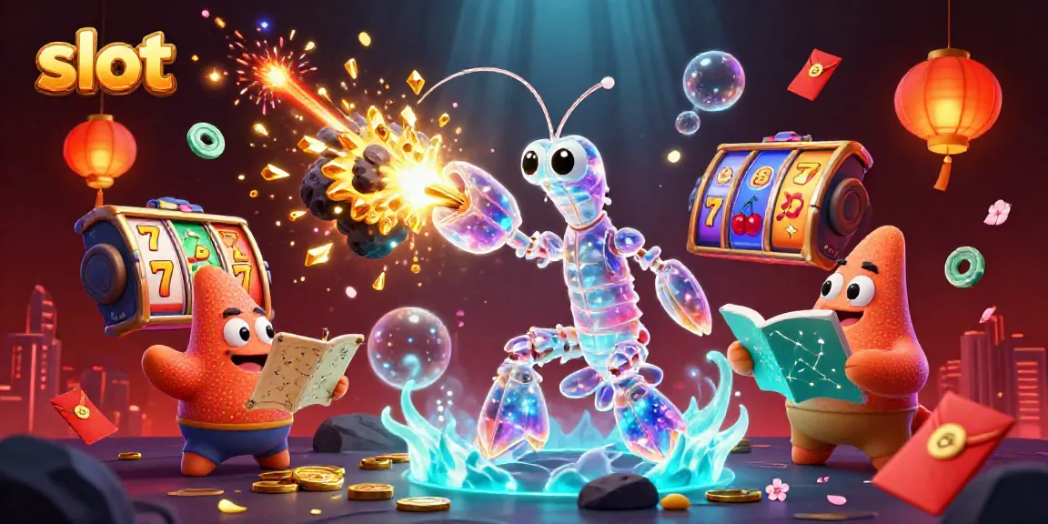 Engaging slot gaming scene with galactic characters, exploding gems, and vibrant slot elements.