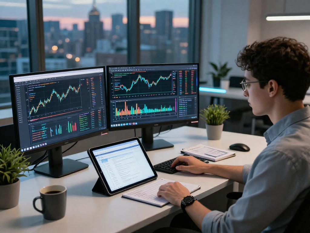 Dynamic workspace showcasing natural gas futures Kline API displayed on monitors and real-time data analysis.