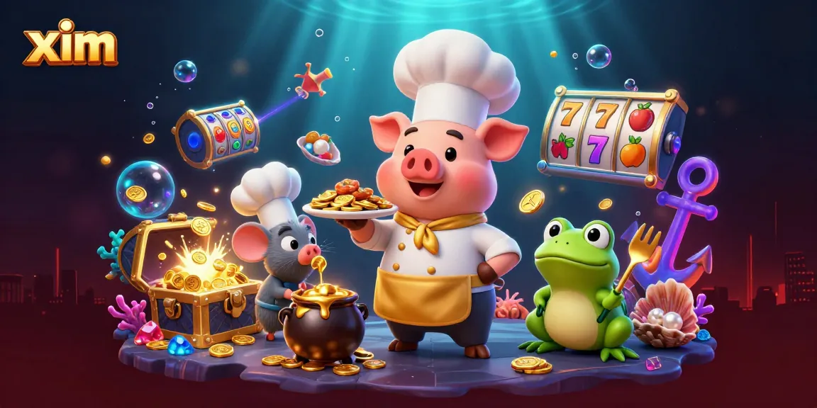 Experience the excitement of the xim casino with vibrant characters and gold treasures in a rich 3D scene.
