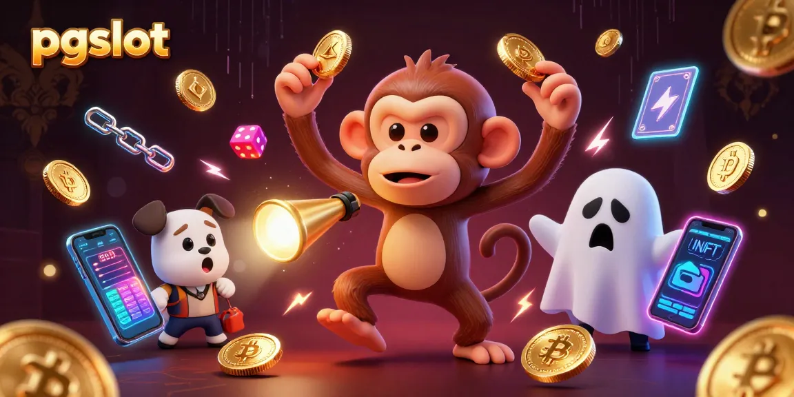 Experience lively pgslot action with a poltergeist monkey and a ghost-hunting puppy in an animated casino.