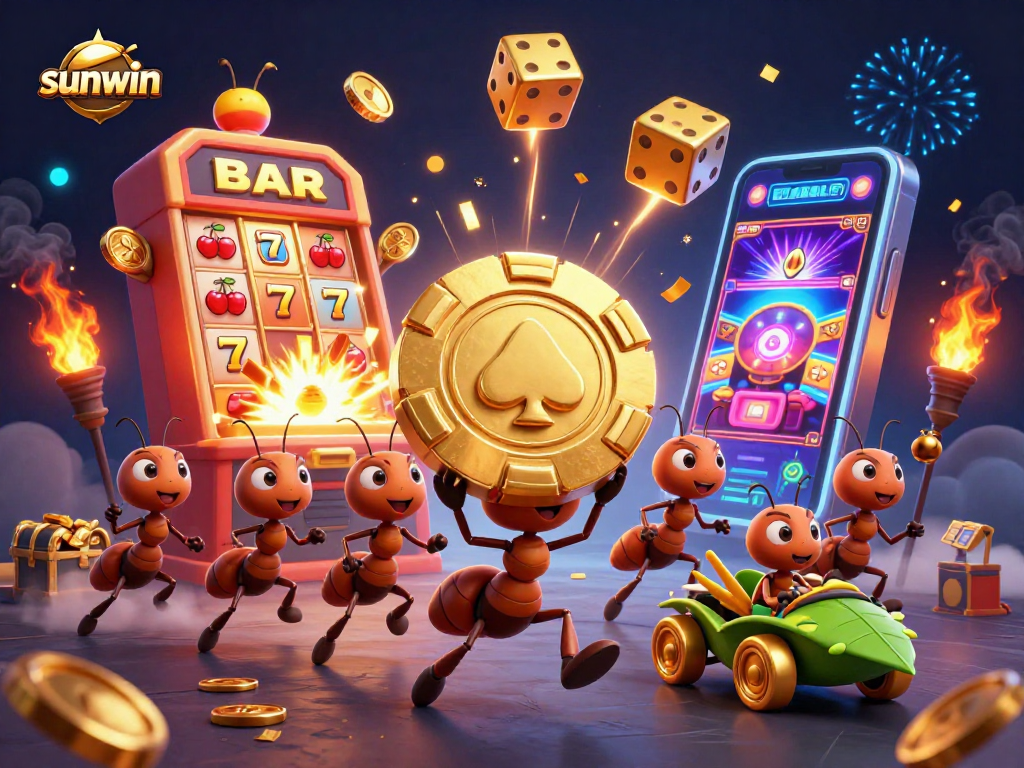 Play thrilling casino games at sunwin with a cartoon heist featuring ants and golden treasures.