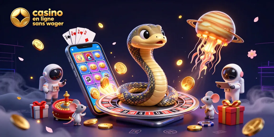 Casino en ligne sans wager avec un serpent de Saturne jouant à la roulette, des astronautes et des éléments de jeu.