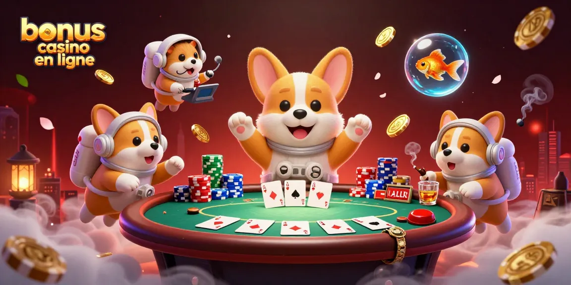Bonus casino en ligne : un corgi astronaute joue au poker dans une station spatiale pétillante.