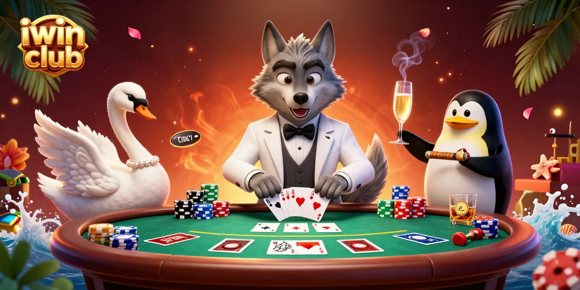 Engage in thrilling card play with iwin club's baccarat scene featuring stylish characters.