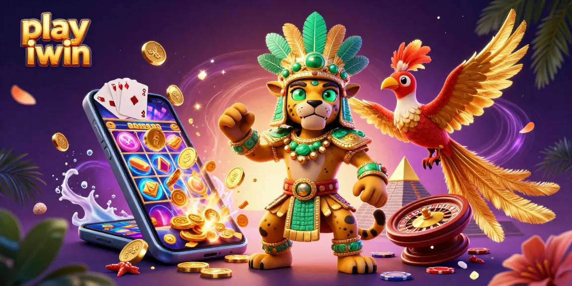 Experience the thrill as you play iwin in this vibrant 3D scene filled with casino action.