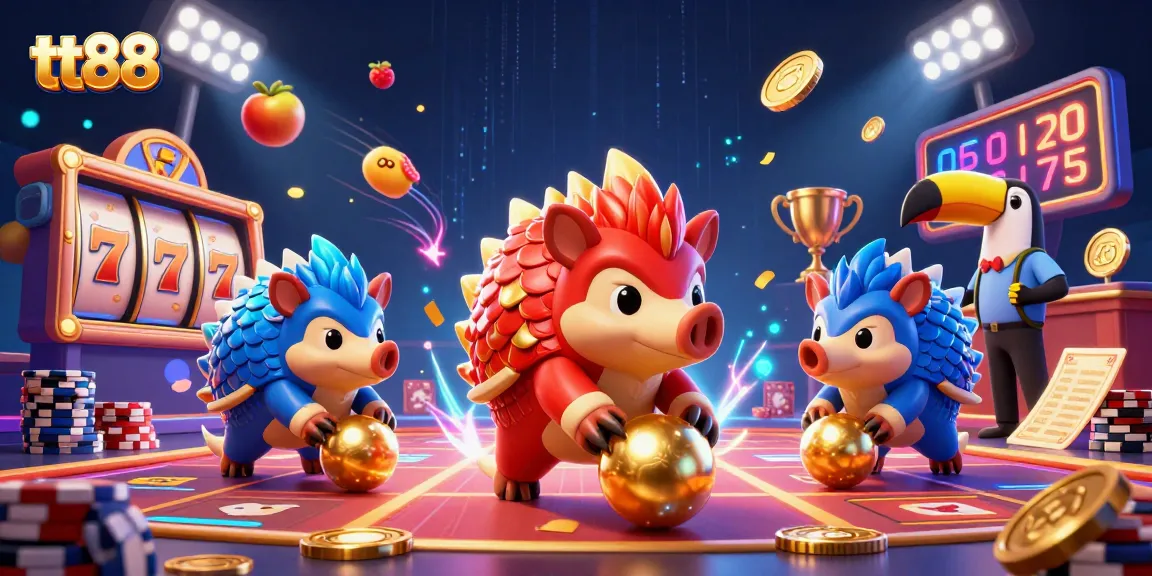 Experience exhilarating spins at tt88 slots with lively pangolins and vibrant gaming elements.