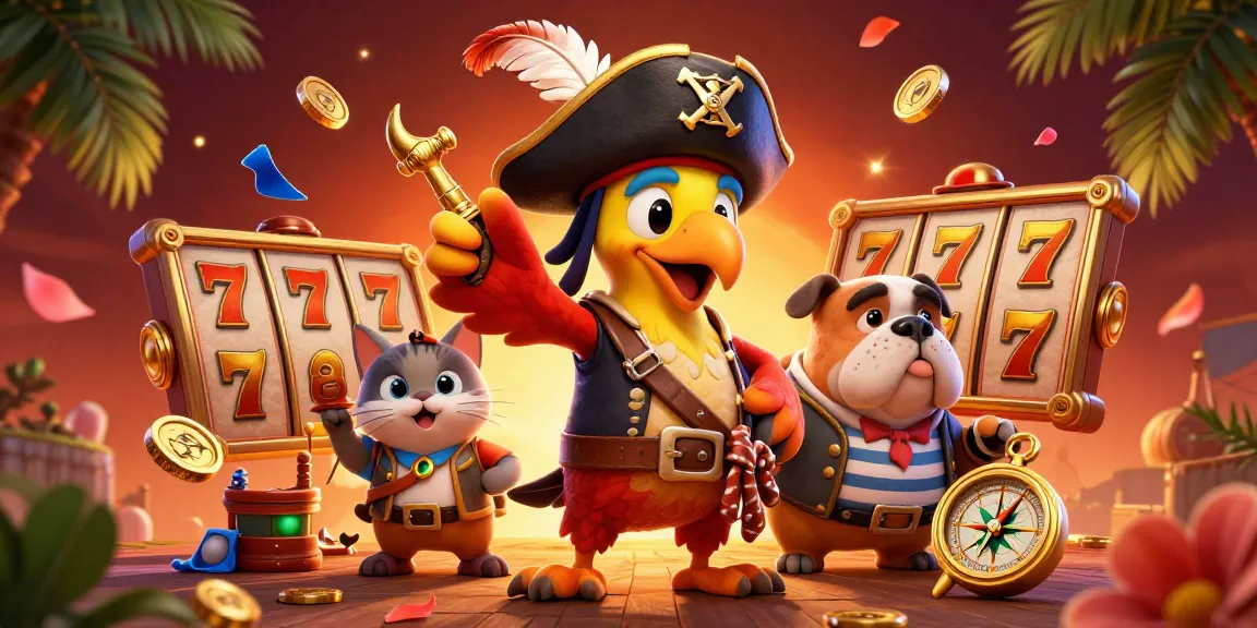 Jeux excitants sur un casino en ligne sans wager, illustrés par un perroquet pirate et ses amis.