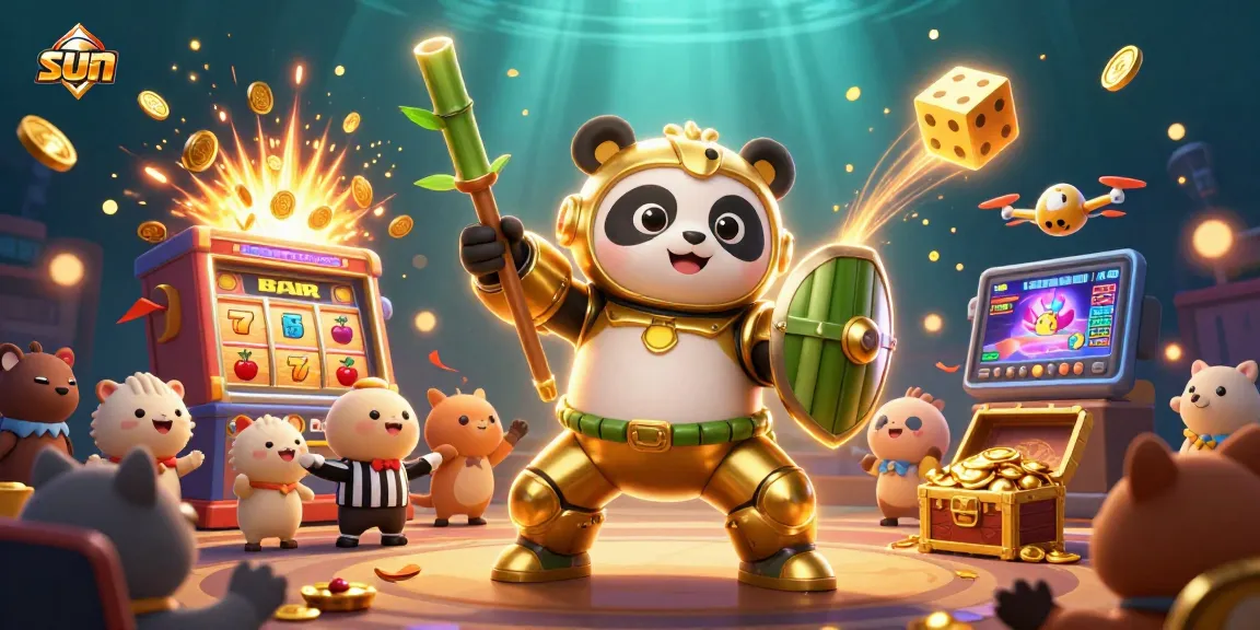 Spin the massive slot machine and watch coins rain down at the sun-themed casino!