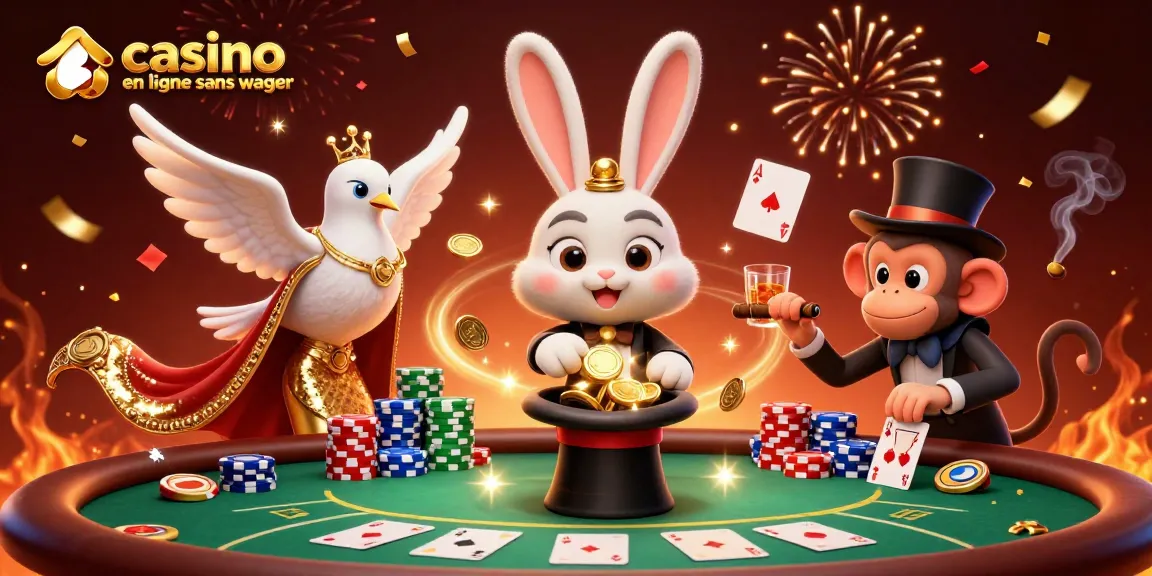 Jouer au casino en ligne sans wager avec un magicien et un singe espiègle. Visualisation colorée et festive.