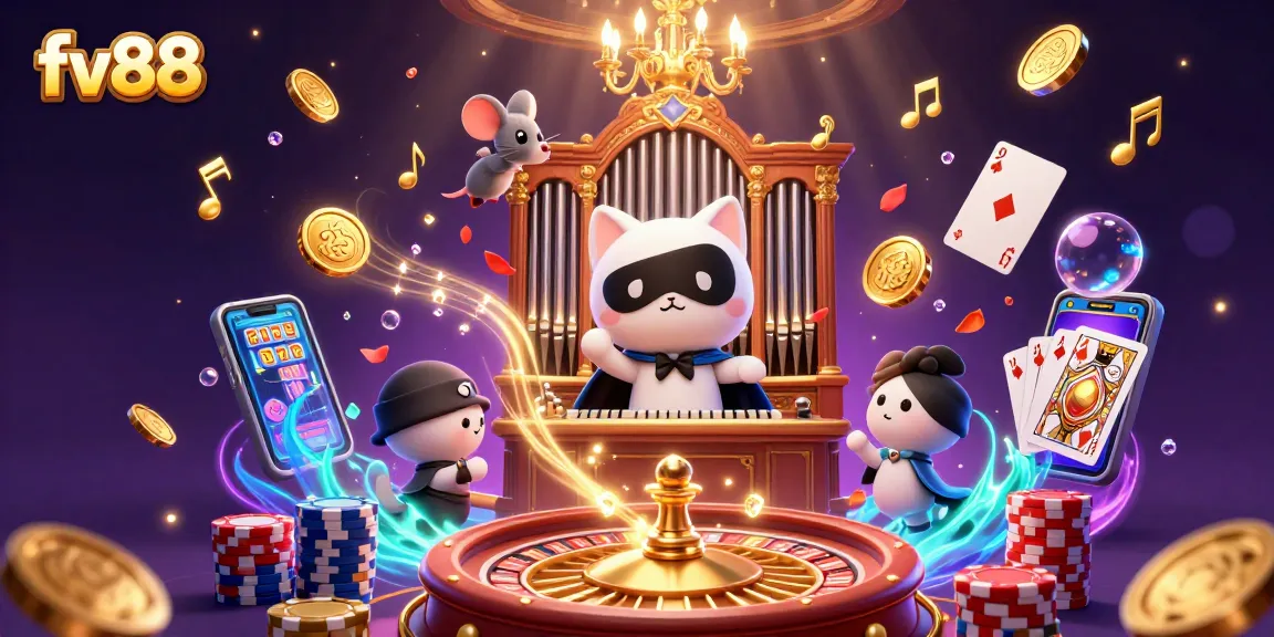 Engage with fv88's casino magic through this rich 3D illustration, showcasing fortune and fun!