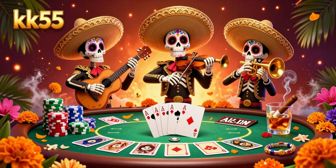 Experience fantastic gaming action at kk55 with vibrant mariachi characters and lively poker elements.