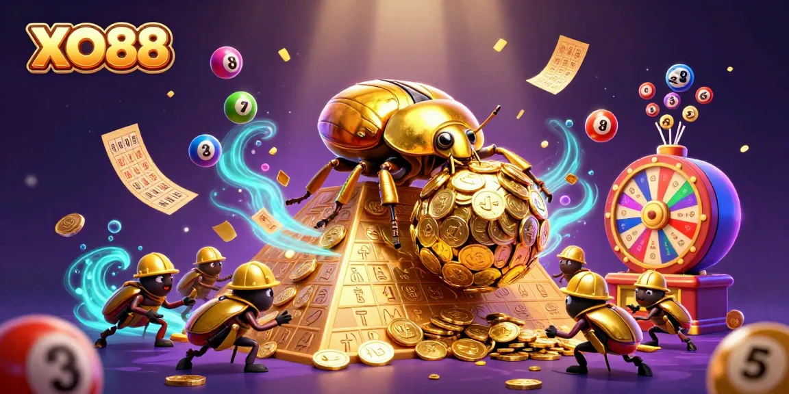 Win big with XO88 in a vibrant lottery-themed scene featuring colorful balls and dynamic casino elements.